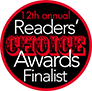 A red circle with the words " 1 2 th annual readers choice awards finalist ".